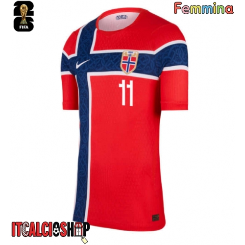 Norvegia Jorgen Strand Larsen #11 Prima Maglia Femmina Mondiali 2026 Manica Corta